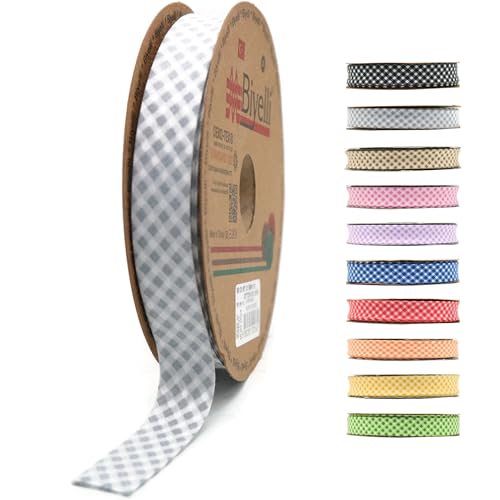 Schrägband aus Baumwolle, 20 mm breit, 22,7 m, kariert, einfach gefaltet, Baumwolle, zum Nähen, Kleidung, DIY, Grau, E11 Schrägband aus Baumwolle, 20 mm breit, 22,7 m, kariert, einfach gefaltet, Baumwolle, zum Nähen, Kleidung, DIY, Grau, E11 von Biyelli