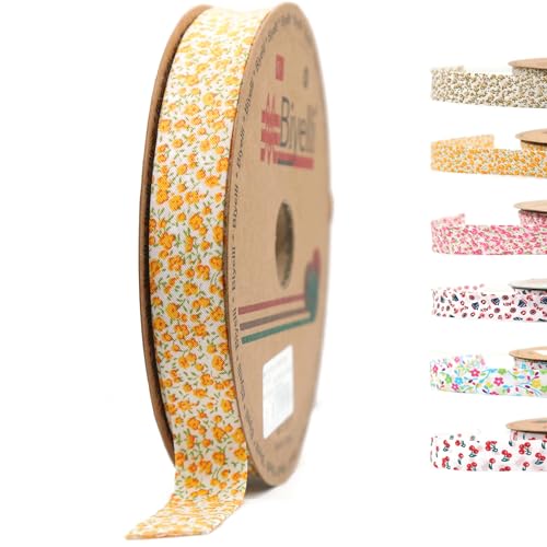 Schrägband aus Baumwolle, 20 mm breit, 22 m, Blumenmuster, einfach gefaltet, Baumwolle, Faltband zum Nähen, Kleidung, DIY, Gelb, A3 Schrägband aus Baumwolle, 20 mm breit, 22 m, Blumenmuster, einfach gefaltet, Baumwolle, Faltband zum Nähen, Kleidung, DIY, Gelb, A3 von Biyelli