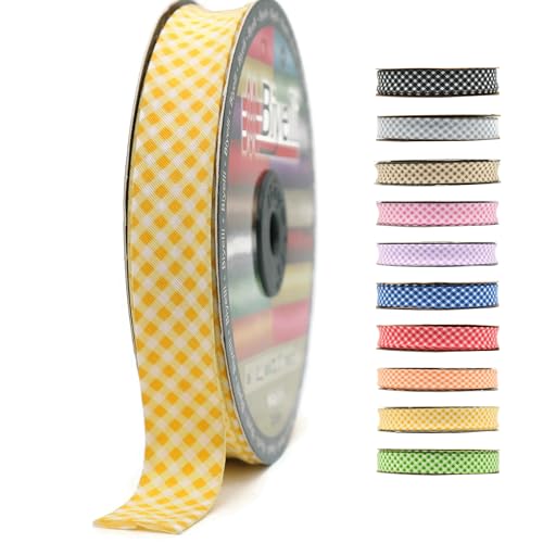 Schrägband aus Baumwolle, 20 mm breit, 22 m, kariert, einfach gefaltet, Baumwolle, Faltband zum Nähen, Kleidung, DIY, Gelb, E4 Schrägband aus Baumwolle, 20 mm breit, 22 m, kariert, einfach gefaltet, Baumwolle, Faltband zum Nähen, Kleidung, DIY, Gelb, E4 von Biyelli