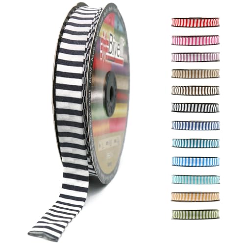 Schrägband aus Baumwolle, 20 mm breit, 22 m, kariert, einfach gefaltet, Baumwolle, zum Nähen, Kleidung, DIY, Schwarz F11 von Biyelli