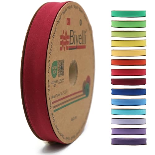 Schrägband aus Baumwolle, 20 mm breit, 22 m lang, 65+ Farben, einfach gefaltetes Baumwoll-Faltband zum Nähen, Kleidung, DIY (04. Burgunderrot) D04 von Biyelli