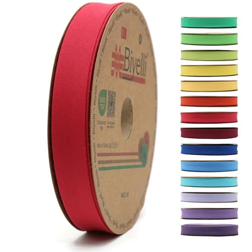 Schrägband aus Baumwolle, 20 mm breit, 22 m lang, 65+ Farben, einfach gefaltetes Baumwoll-Faltband zum Nähen, Kleidung, DIY (34. Weinrot) D34 von Biyelli