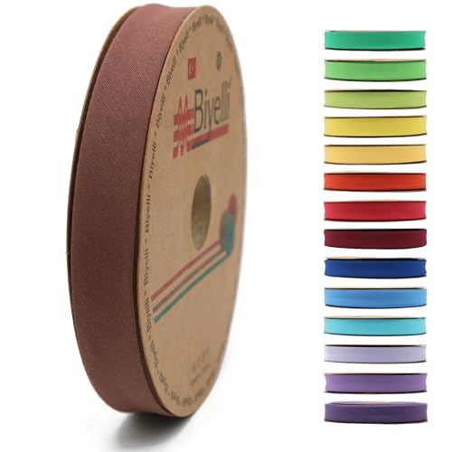 Schrägband aus Baumwolle, 20 mm breit, 22 m lang, 65+ Farben, einfach gefaltetes Baumwoll-Faltband zum Nähen, Kleidung, DIY (38. Kaffee) D38 von Biyelli