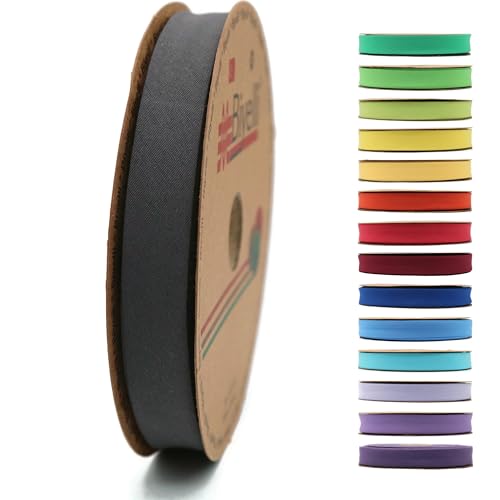 Schrägband aus Baumwolle, 20 mm breit, 22 m lang, 65+ Farben, einfach gefaltetes Baumwoll-Faltband zum Nähen, Kleidung, DIY (54. Dunkelgrau) D54 von Biyelli