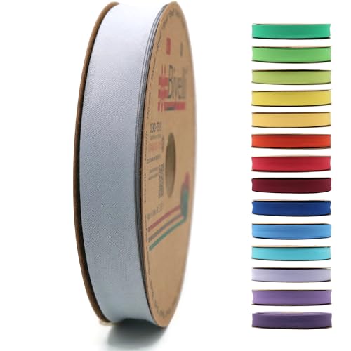 Schrägband aus Baumwolle, 20 mm breit, 22 m lang, 65+ Farben, einfach gefaltetes Baumwoll-Faltband zum Nähen, Kleidung, DIY (68. Silbergrau) D68 von Biyelli