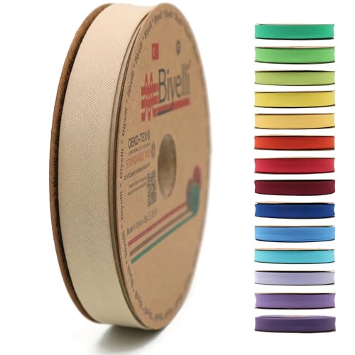 Schrägband aus Baumwolle, 20 mm breit, 22 m lang, 65+ Farben, einfach gefaltetes Baumwollfaltenband zum Nähen, Kleidung, DIY (18. Khaki) D18 von Biyelli