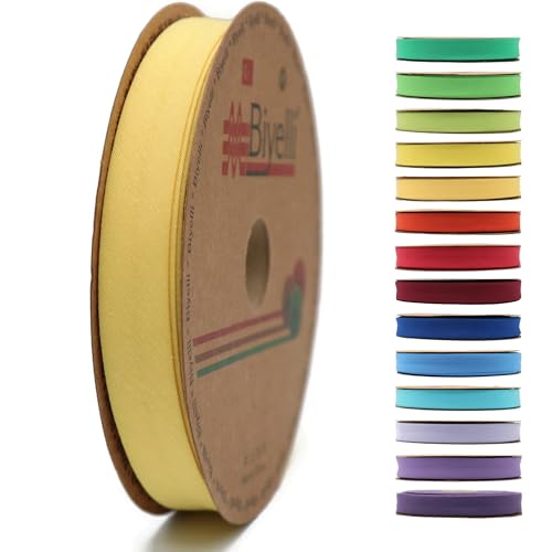Schrägband aus Baumwolle, 20 mm breit, 22 m lang, 65+ Farben, einfach gefaltetes Baumwollfaltenband zum Nähen, Kleidung, DIY (47. Hellgelb) D47 von Biyelli
