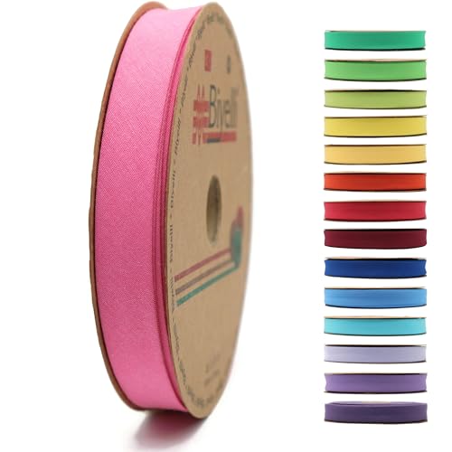 Schrägband aus Baumwolle, 20 mm breit, 22 m lang, 65 Farben und mehr als 65 Farben, einfach gefaltetes Schrägband aus Baumwolle zum Nähen, Kleidung, DIY (62. Hot Pink) D62 von Biyelli