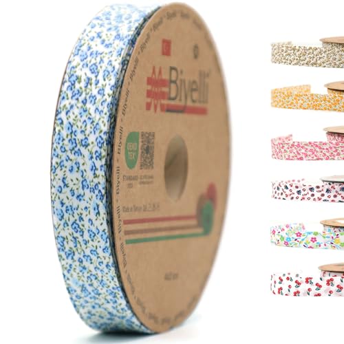 Schrägband aus Baumwolle, 20 mm breit, Blumenmuster, einfach gefaltet, Baumwolle, zum Nähen von Kleidung, DIY, Blau, A1 von Biyelli