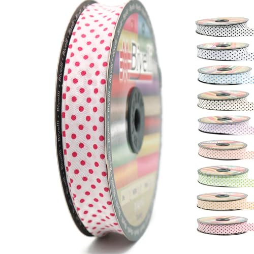 Schrägband aus Baumwolle, 20 mm breit, gepunktet, einfach gefaltet, Baumwolle, zum Nähen, Kleidung, DIY, Rot, B3 von Biyelli