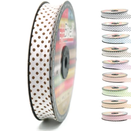 Schrägband aus Baumwolle, 20 mm breit, gepunktet, einfach gefaltet, Baumwolle, zum Nähen von Kleidung, DIY, Braun, B9 von Biyelli