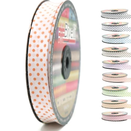 Schrägband aus Baumwolle, 20 mm breit, gepunktet, einfach gefaltet, Baumwolle, zum Nähen von Kleidung, DIY, Orange, B6 von Biyelli