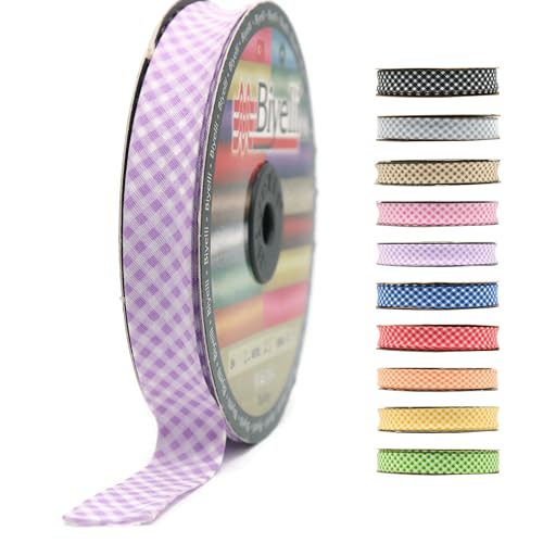 Schrägband aus Baumwolle, 20 mm breit, kariert, einfach gefaltet, Baumwolle, zum Nähen, Kleidung, DIY, Lila, E7 von Biyelli