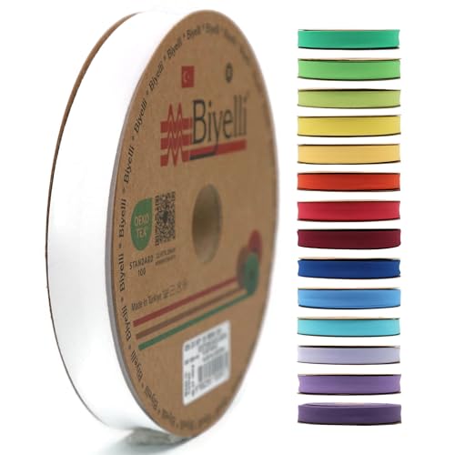 Schrägband aus Baumwolle – 20 mm breit – 22 Meter – 65+ Farben – einfach gefaltetes Baumwollfaltenband zum Nähen von Kleidung DIY (01. Weiß) D01 von Biyelli