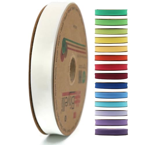 Schrägband aus Baumwolle – 20 mm breit – 22 Meter – 65+ Farben – einfach gefaltetes Baumwollfaltenband zum Nähen von Kleidung DIY (02. Elfenbeinweiß) D02 von Biyelli