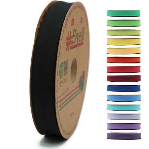 Schrägband aus Baumwolle – 20 mm breit – 22 Meter – 65+ Farben – einfach gefaltetes Baumwollfaltenband zum Nähen von Kleidung DIY (12. Schwarz) D12 von Biyelli