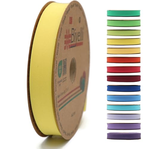 Schrägband aus Baumwolle – 20 mm breit – 22 Meter – 65+ Farben – einfach gefaltetes Baumwollfaltenband zum Nähen von Kleidung DIY (41. Gelb) D41 von Biyelli