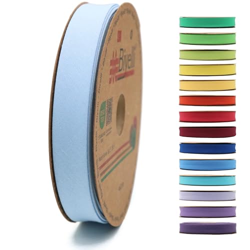 Schrägband aus Baumwolle – 20 mm breit – 22 Meter – 65+ Farben – einfach gefaltetes Baumwollfaltenband zum Nähen von Kleidung DIY (53. Hellblau) D53 von Biyelli