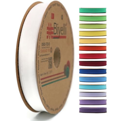 Schrägband aus Baumwolle – 20 mm breit – 22 Meter – 65+ Farben – einfach gefaltetes Baumwollfaltenband zum Nähen von Kleidung DIY (61. Antikweiß) D61 von Biyelli