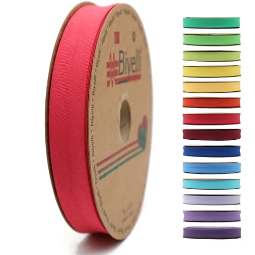 Schrägband aus Baumwolle – 20 mm breit – 22 Meter – 65+ Farben – einfach gefaltetes Baumwollfalzband zum Nähen von Kleidung DIY (05. Ziegelrot) D05 von Biyelli