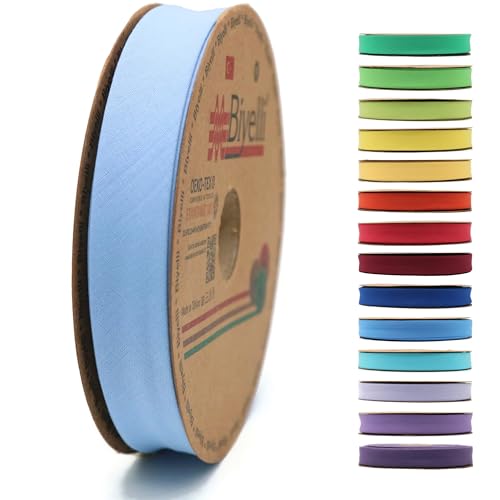 Schrägband aus Baumwolle – 20 mm breit – 22 Meter – 65+ Farben – einfach gefaltetes Baumwollfalzband zum Nähen von Kleidung DIY (07. Ägäisblau) D07 von Biyelli