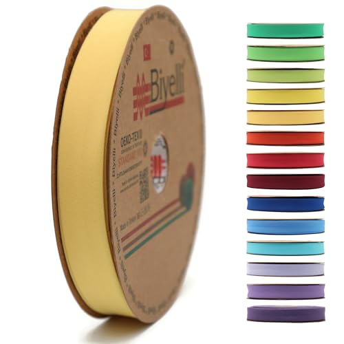 Schrägband aus Baumwolle – 20 mm breit – 22 Meter – 65+ Farben – einfach gefaltetes Baumwollfalzband zum Nähen von Kleidung DIY (19. Pollengelb) D19 von Biyelli