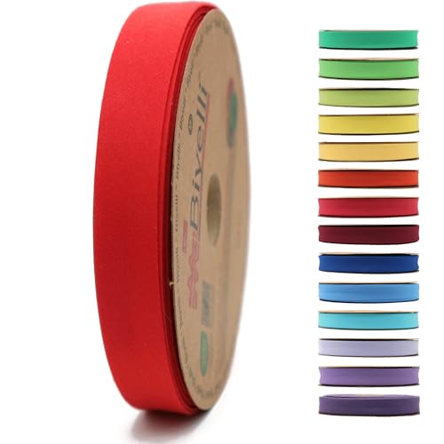 Schrägband aus Baumwolle – 20 mm breit – 22 Meter – 65+ Farben – einfach gefaltetes Baumwollfalzband zum Nähen von Kleidung DIY (33. Rot) D33 von Biyelli