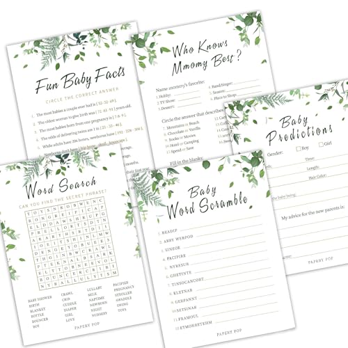 Babyparty-Spiele, unisex, botanisches Design, geschlechtsneutrales umweltfreundliches Papier für Babypartys mit Dschungel-Thema, 50 Stück von Bizaical