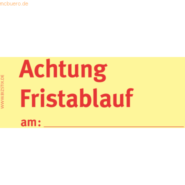 Bizstix Haftnotizen 75x35mm gelb 'Achtung Fristablauf am' VE=5 Blöcke von Bizstix