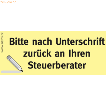 Bizstix Haftnotizen 75x35mm gelb 'Bitte nach Unterschrift zurück an Ih von Bizstix