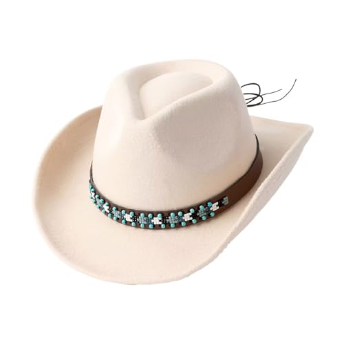 Cowboyhut Damen Herren mit Lederband, Fedora Hat Belt Buckle Retro Panama Floppy Hat,Wilder Westen, Verkleidung, Kostüm, Karneval, Mottoparty von Bkazwe
