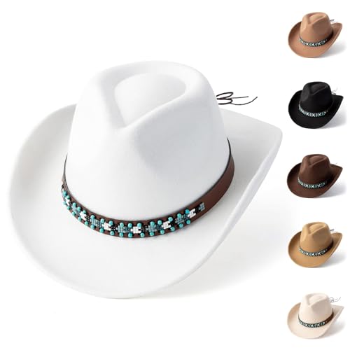 Cowboyhut Damen Herren mit Lederband, Fedora Hat Belt Buckle Retro Panama Floppy Hat,Wilder Westen, Verkleidung, Kostüm, Karneval, Mottoparty von Bkazwe