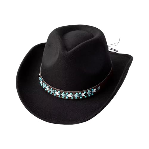 Cowboyhut Damen Herren mit Lederband, Fedora Hat Belt Buckle Retro Panama Floppy Hat,Wilder Westen, Verkleidung, Kostüm, Karneval, Mottoparty von Bkazwe