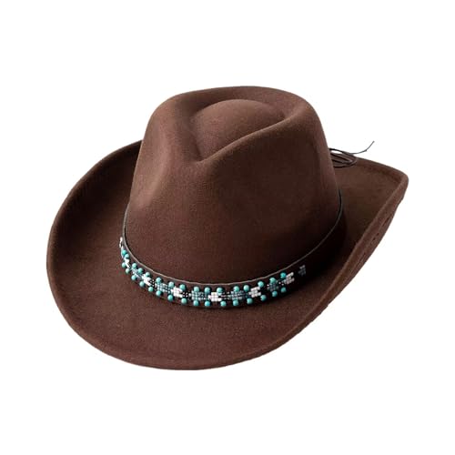 Cowboyhut Damen Herren mit Lederband, Fedora Hat Belt Buckle Retro Panama Floppy Hat,Wilder Westen, Verkleidung, Kostüm, Karneval, Mottoparty von Bkazwe