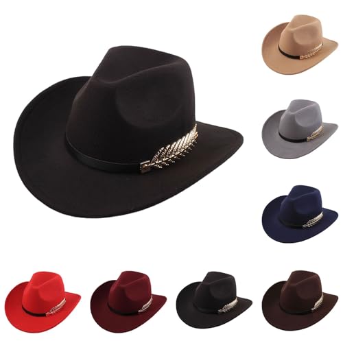 Faltbarer Cowboyhut Damen & Herren Klassischer Western Filzhut mit breiter Krempe, Verstellbarem Lederband Westernhut für Festival, Reiten oder Karneval von Bkazwe