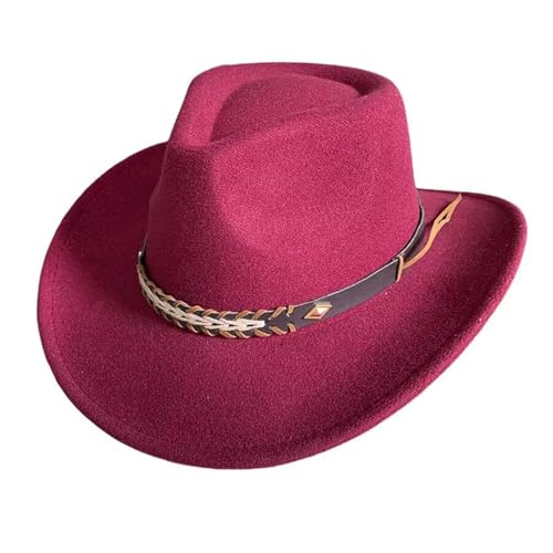 Unisex Cowboy Hut Falbar & Kompakt Traditioneller Fedora mit Breiter Krempe, Lederband & Zier-Schnalle Cowgirl-Fedora-Hüte Perfekt als Western Kostüm oder Alltag von Bkazwe