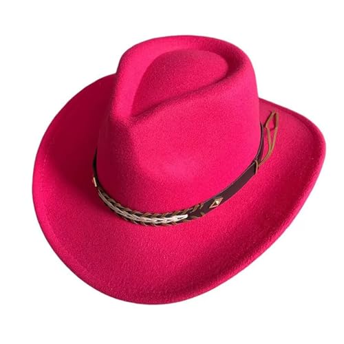 Unisex Cowboy Hut Falbar & Kompakt Traditioneller Fedora mit Breiter Krempe, Lederband & Zier-Schnalle Cowgirl-Fedora-Hüte Perfekt als Western Kostüm oder Alltag von Bkazwe