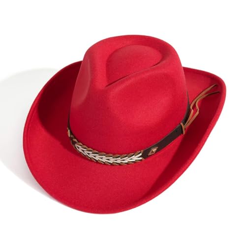 Unisex Cowboy Hut Falbar & Kompakt Traditioneller Fedora mit Breiter Krempe, Lederband & Zier-Schnalle Cowgirl-Fedora-Hüte Perfekt als Western Kostüm oder Alltag von Bkazwe