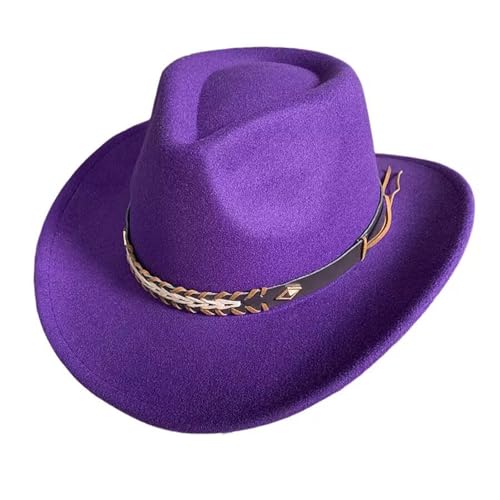 Unisex Cowboy Hut Falbar & Kompakt Traditioneller Fedora mit Breiter Krempe, Lederband & Zier-Schnalle Cowgirl-Fedora-Hüte Perfekt als Western Kostüm oder Alltag von Bkazwe