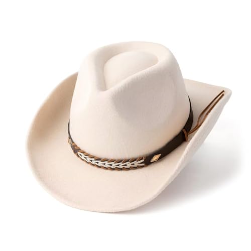 Unisex Cowboy Hut Falbar & Kompakt Traditioneller Fedora mit Breiter Krempe, Lederband & Zier-Schnalle Cowgirl-Fedora-Hüte Perfekt als Western Kostüm oder Alltag von Bkazwe