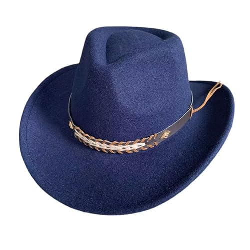 Unisex Cowboy Hut Falbar & Kompakt Traditioneller Fedora mit Breiter Krempe, Lederband & Zier-Schnalle Cowgirl-Fedora-Hüte Perfekt als Western Kostüm oder Alltag von Bkazwe