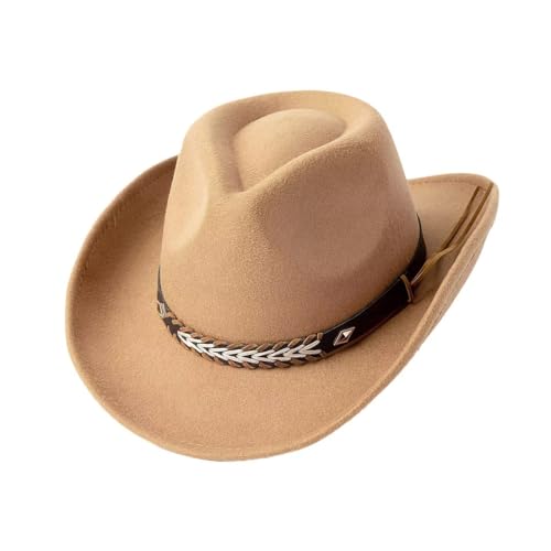 Unisex Cowboy Hut Falbar & Kompakt Traditioneller Fedora mit Breiter Krempe, Lederband & Zier-Schnalle Cowgirl-Fedora-Hüte Perfekt als Western Kostüm oder Alltag von Bkazwe