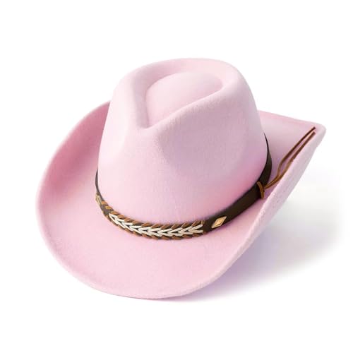 Unisex Cowboy Hut Falbar & Kompakt Traditioneller Fedora mit Breiter Krempe, Lederband & Zier-Schnalle Cowgirl-Fedora-Hüte Perfekt als Western Kostüm oder Alltag von Bkazwe