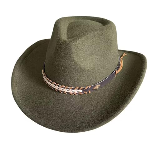 Unisex Cowboy Hut Falbar & Kompakt Traditioneller Fedora mit Breiter Krempe, Lederband & Zier-Schnalle Cowgirl-Fedora-Hüte Perfekt als Western Kostüm oder Alltag von Bkazwe