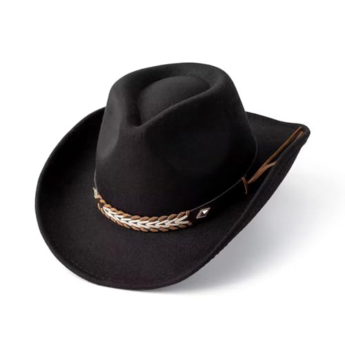Unisex Cowboy Hut Falbar & Kompakt Traditioneller Fedora mit Breiter Krempe, Lederband & Zier-Schnalle Cowgirl-Fedora-Hüte Perfekt als Western Kostüm oder Alltag von Bkazwe