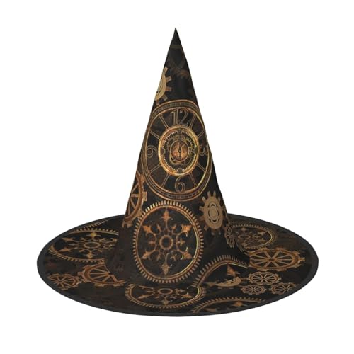Bkdogkt Gears Clock Bronze Century Print Erwachsene Hexenhut Karneval Halloween Hut Partys Maskeraden Cosplay Urlaub Dekor von Bkdogkt