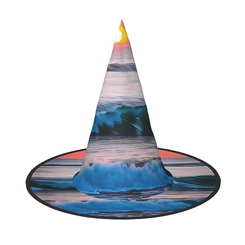 Bkdogkt Hexenhut für Erwachsene, Motiv: Sonnenuntergang und Sonnenaufgang mit Meereswellen, Karneval, Halloween, Party, Maskerade, Cosplay, Urlaubsdekoration Bkdogkt Hexenhut für Erwachsene, Motiv: Sonnenuntergang und Sonnenaufgang mit Meereswellen, Karneval, Halloween, Party, Maskerade, Cosplay, Urlaubsdekoration von Bkdogkt