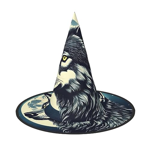Bkdogkt Hexenhut für Erwachsene, Motiv: Wolf, Nacht, Mond, Druck, Karneval, Halloween, Party, Maskerade, Cosplay, Urlaubsdekoration Bkdogkt Hexenhut für Erwachsene, Motiv: Wolf, Nacht, Mond, Druck, Karneval, Halloween, Party, Maskerade, Cosplay, Urlaubsdekoration von Bkdogkt