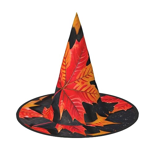 Bkdogkt Hexenhut für Erwachsene, Motiv: rote Blätter, Karneval, Halloween, Partys, Maskeraden, Cosplay, Urlaubsdekoration von Bkdogkt