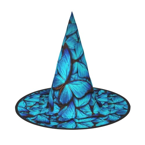 Bkdogkt Hexenhut für Erwachsene, Motiv: viele blaue Schmetterlinge, Karneval, Halloween, Partys, Maskeraden, Cosplay, Urlaubsdekoration von Bkdogkt